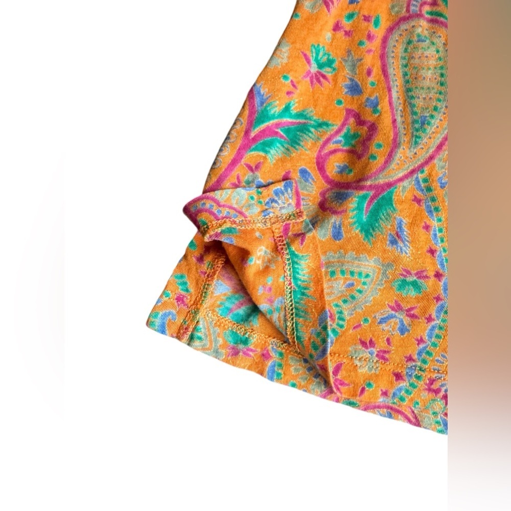 Lauren Ralph Lauren Orange Paisley Short Sleeve Blouse, S - Picture 4 of 7